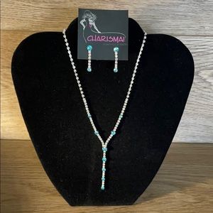 Indicolite Rhinestone Necklace & Earring Set